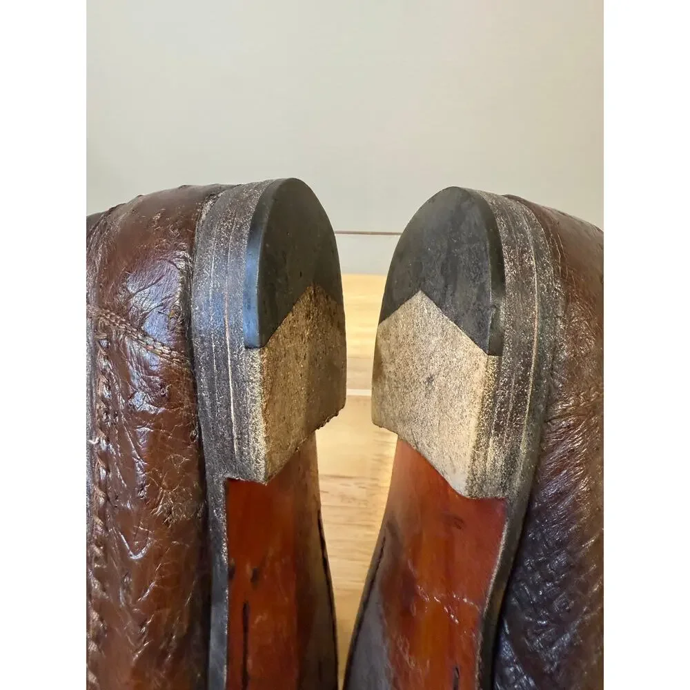 Zelli Made in Italy Ostrich Leather Slip On Loafer Shoes w Tassels Size 8.5 M JL